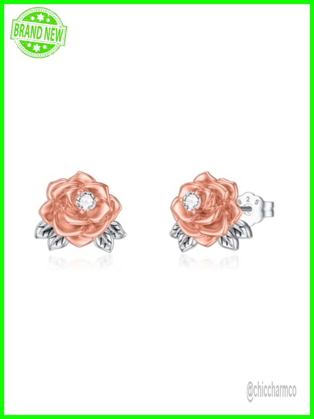 925 Sterling Silver Rose Stud Earrings Lab Grown Diamond